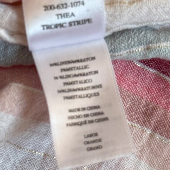 Rails Thea Linen Striped Shirt Womens L Tropic Stripe Metallic Thread Front Tie - Picture 13 of 13